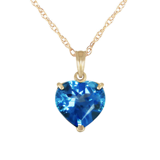 14k Solid Gold Necklace With Natural Heart Blue Topaz