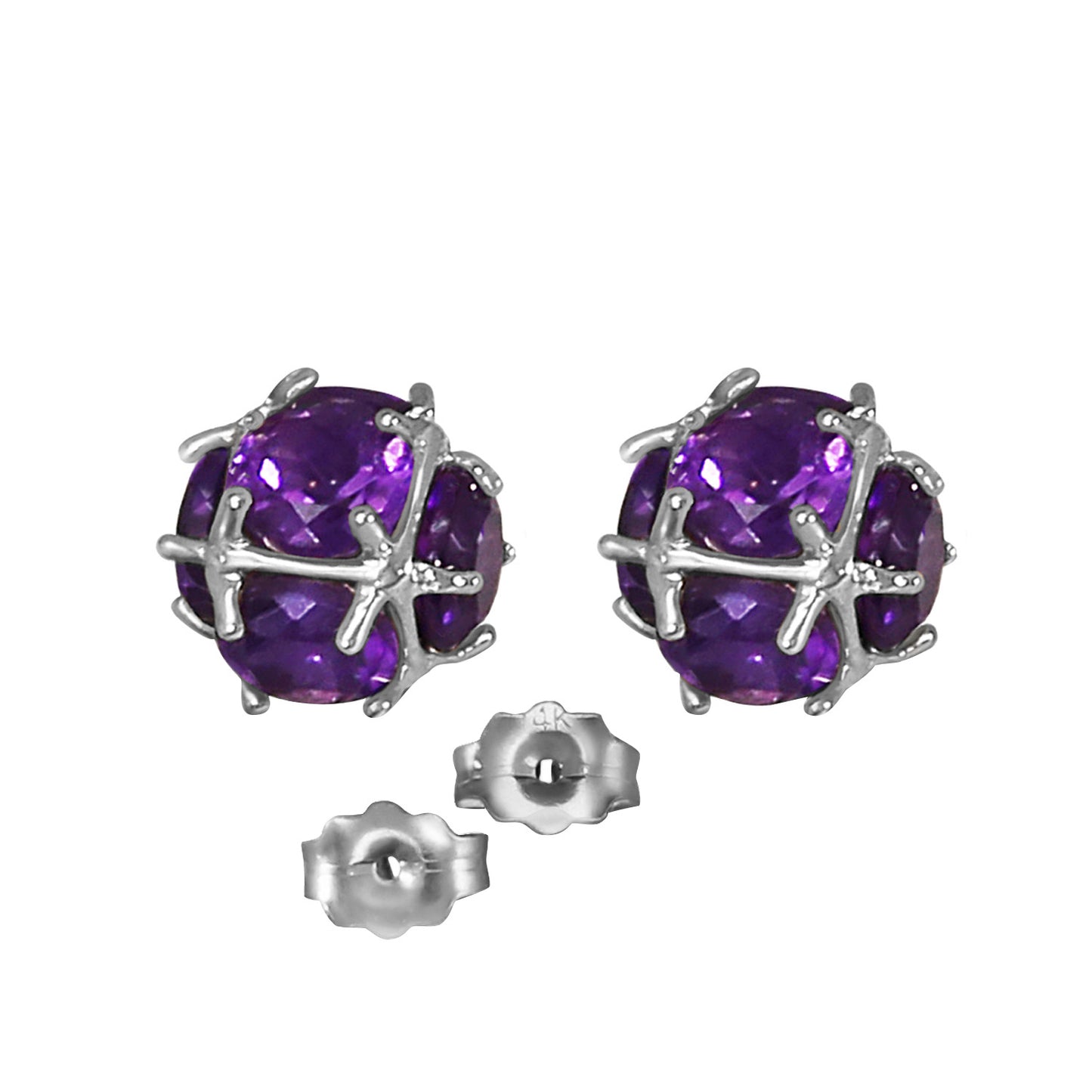 14k Solid Gold Radiant Orb Amethyst Earrings