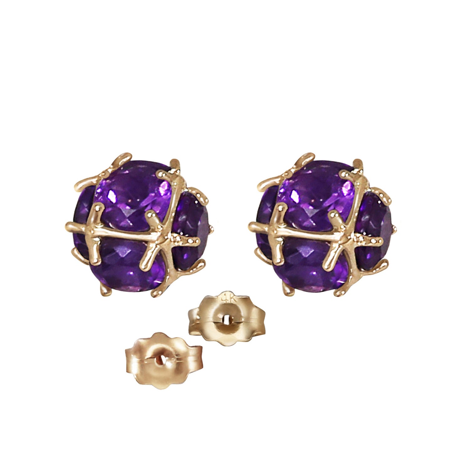 14k Solid Gold Radiant Orb Amethyst Earrings