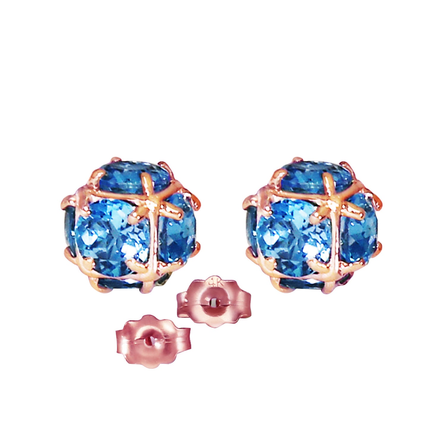 14k Solid Gold Radiant Orb Blue Topaz Earrings