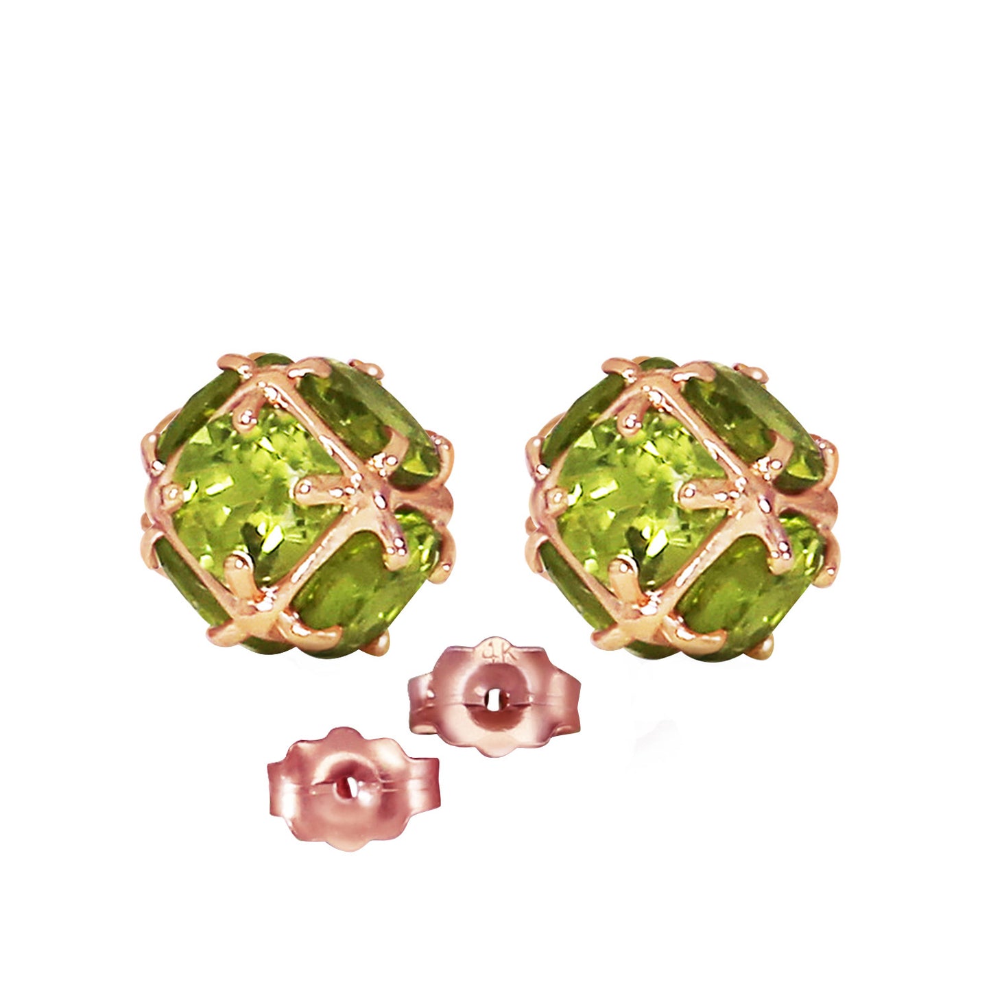 14K Solid Gold Stud Earrings w/ Natural Peridots