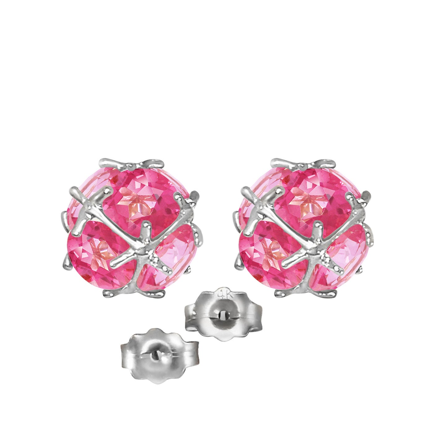 14K Solid Gold Stud Earrings w/ Natural Pink Topaz
