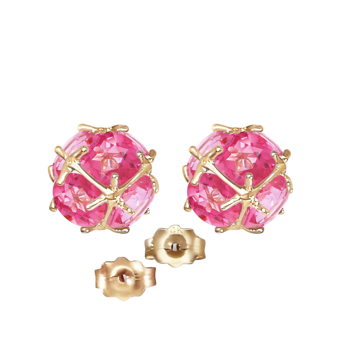 14k Solid Gold Radiant Orb Pink Topaz Earrings