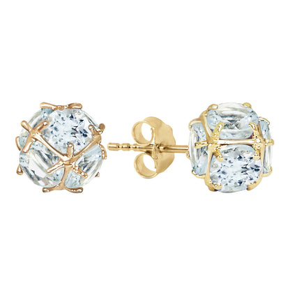 14k Solid Gold Radiant Orb Aquamarine Earrings