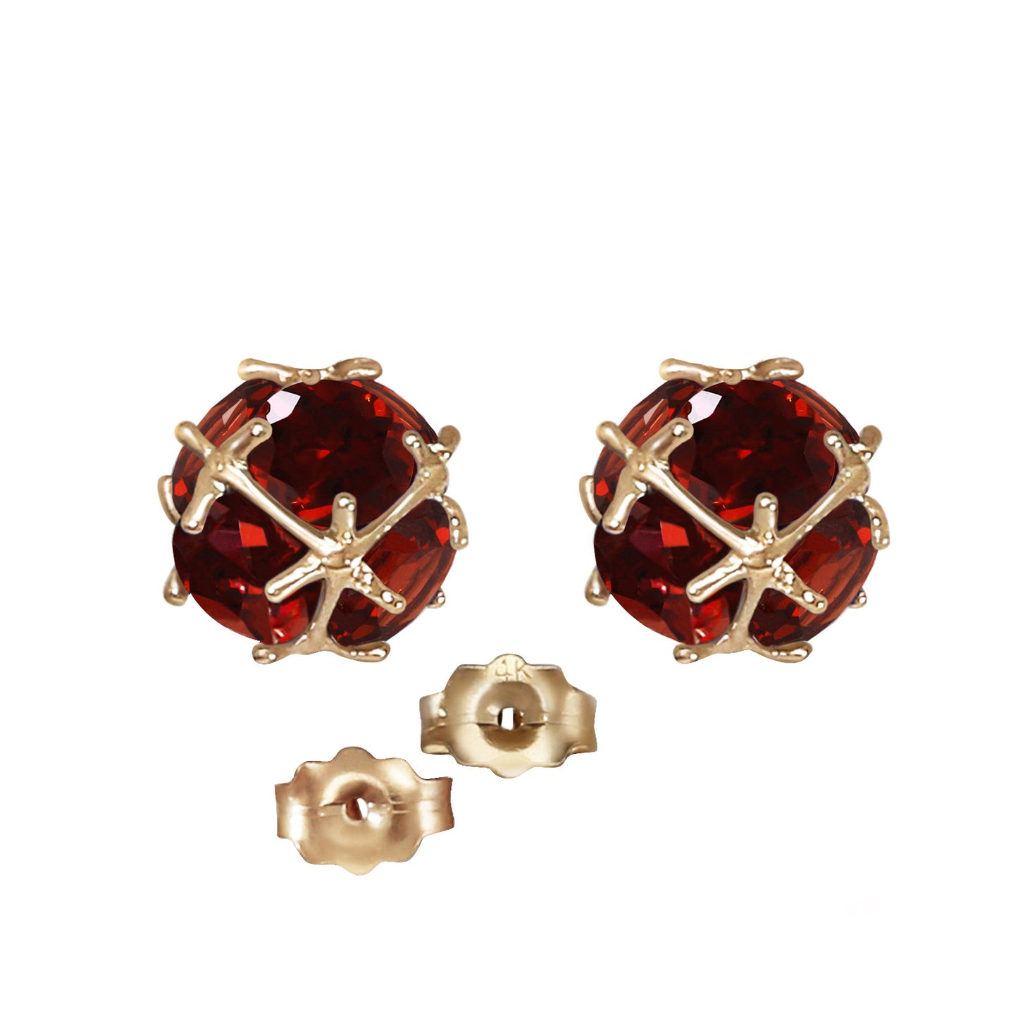 14k Solid Gold Radiant Orb Garnet Earrings