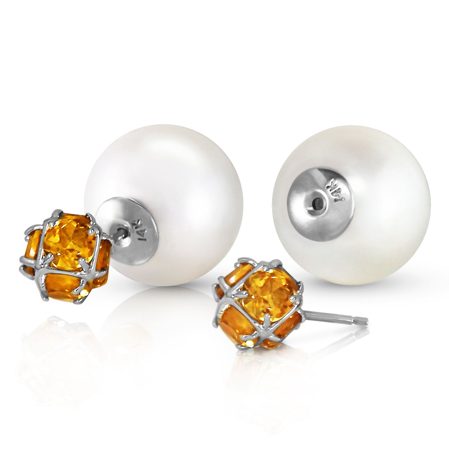 Dual Delight Pearl And Citrine Stud Earrings