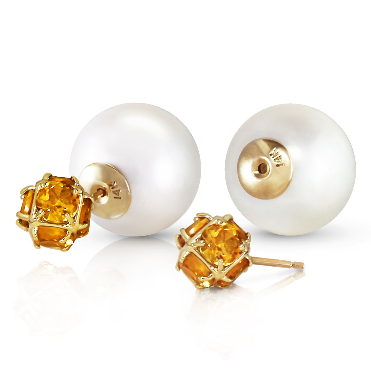 Dual Delight Pearl And Citrine Stud Earrings