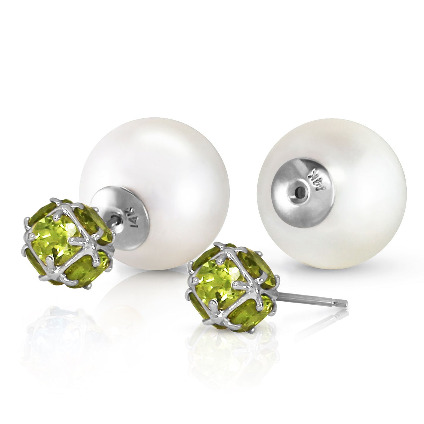 Dual Delight Pearl And Peridot Stud Earrings