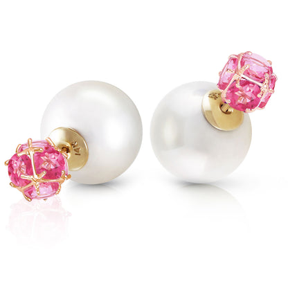 Dual Delight Pearl And Pink Topaz Stud Earrings