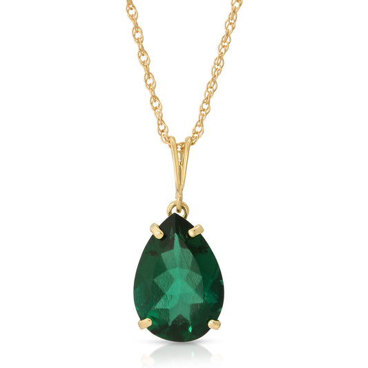 14k Solid Gold Necklace With Pear Shape Genuine Emerald