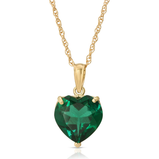 14K Solid Gold Necklace With Heart Shape Emerald