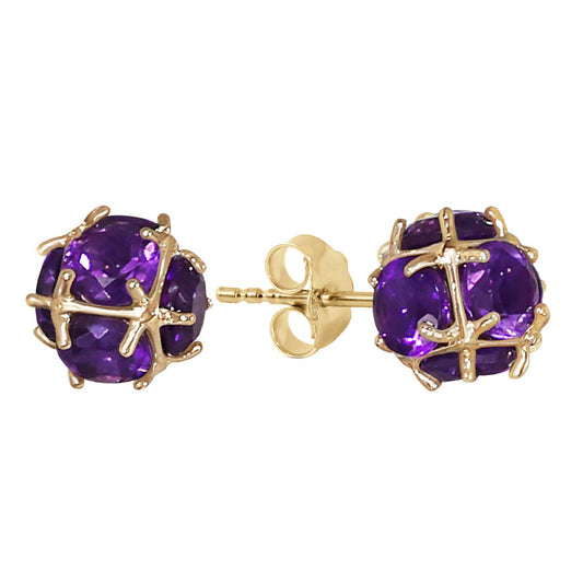 14K Solid Yellow Gold Stud Earrings w/ Natural Amethysts