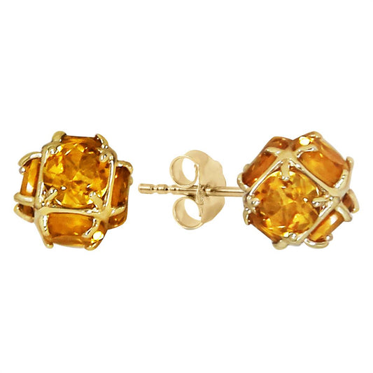 14K Solid Yellow Gold Stud Earrings w/ Natural Citrines