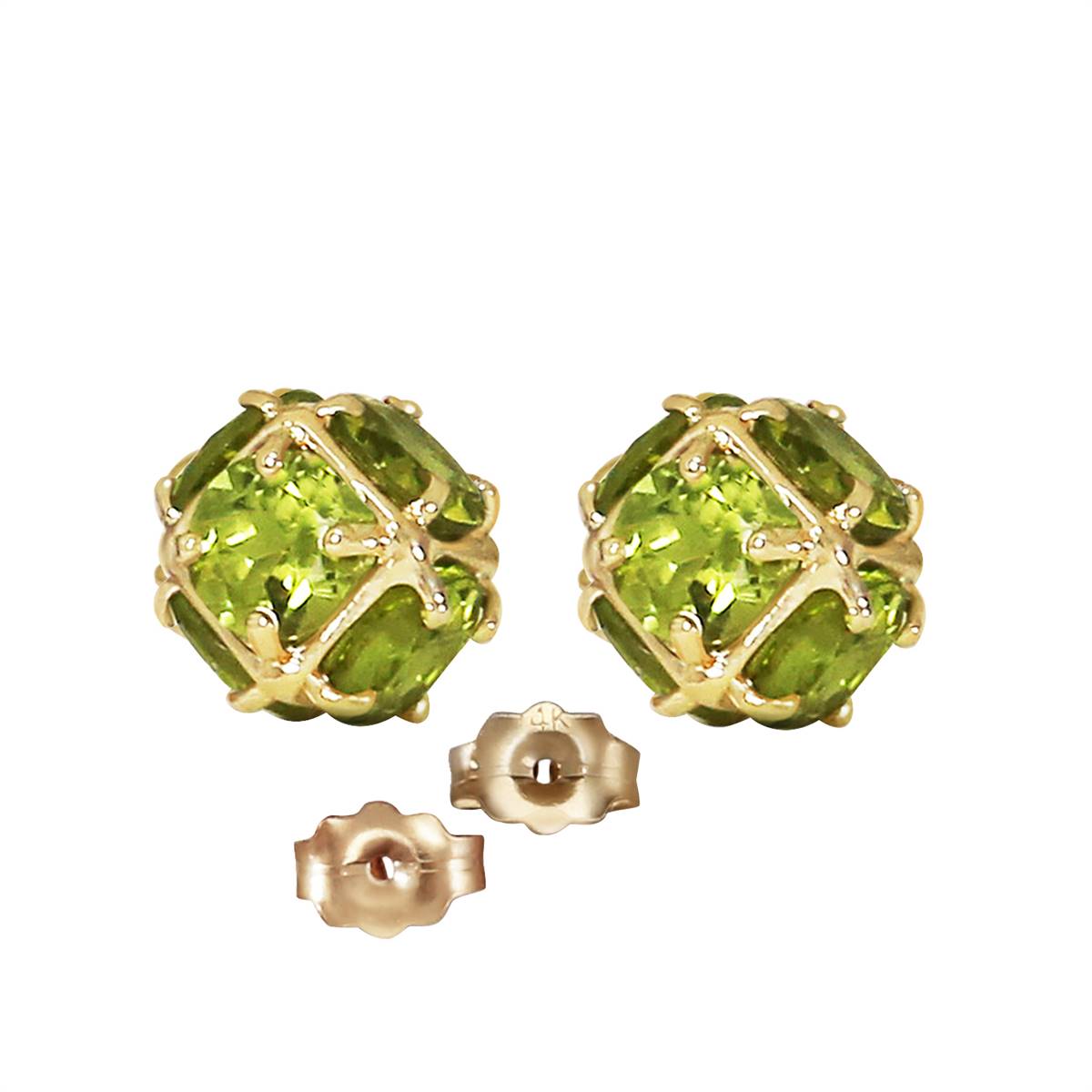 14K Solid Yellow Gold Stud Earrings w/ Natural Peridots