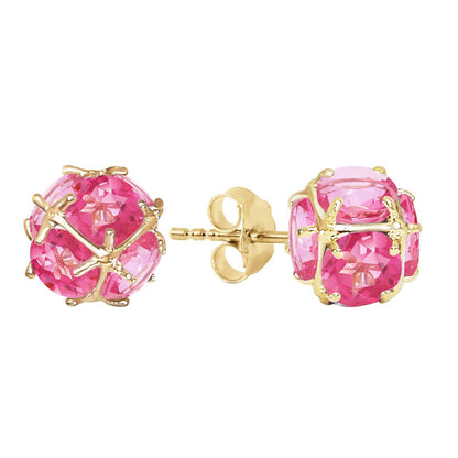 14K Solid Yellow Gold Stud Earrings w/ Natural Pink Topaz