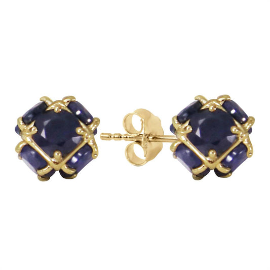 14K Solid Yellow Gold Stud Earrings w/ Natural Sapphires
